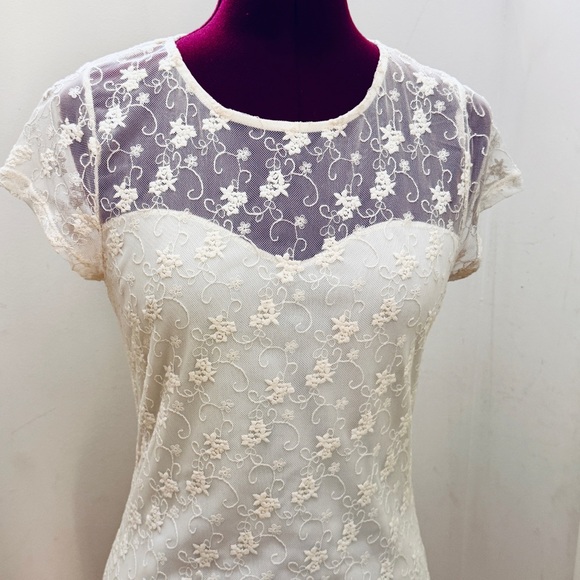 Free People Ivory Lace Mini Dress, sz L - Picture 2 of 7
